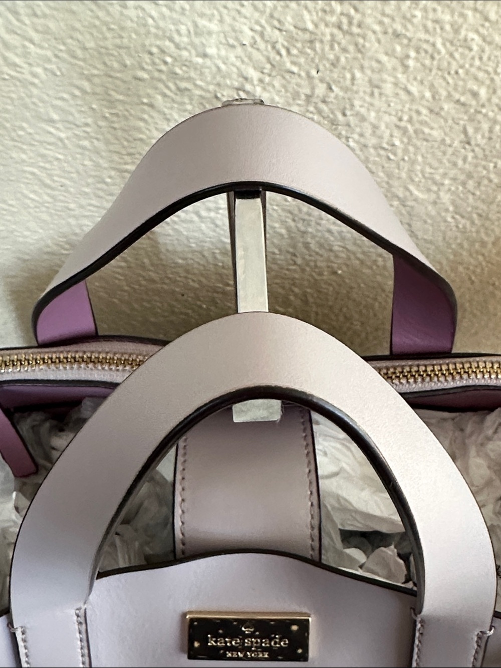 Like NEW Kate Spade Lavender Satchel with matching Long Strap - Picture 9 of 15